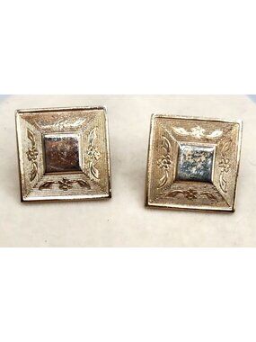 Gold Tone Cuff Links With Etched Design - Vintage
